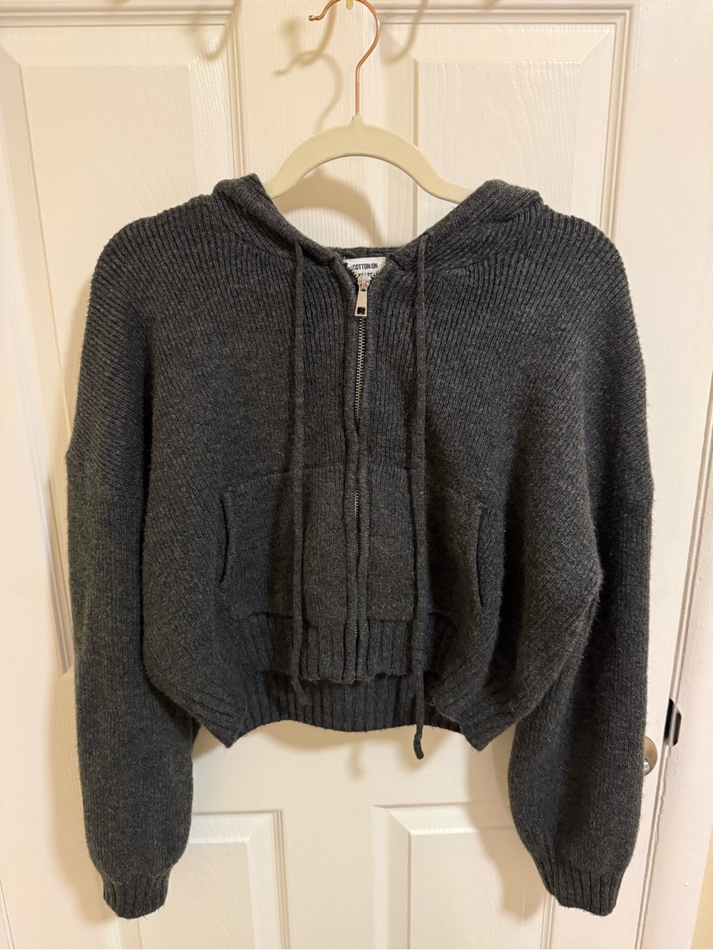 Cotton On Charcoal Gray Knitted Zip Hoodie